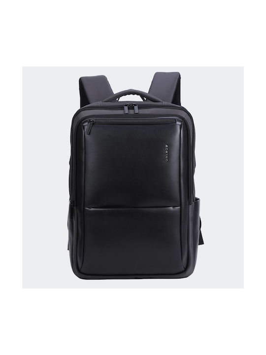 Aoking Leather Backpack with USB Port Black 13.7lt