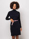 Mini Dress Turtleneck Blue Navy