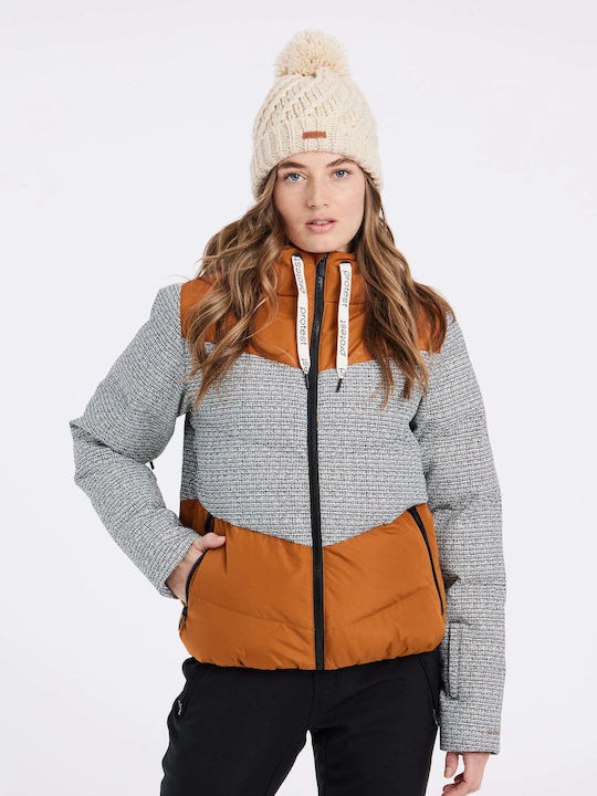 Protest Lang Damen Puffer Jacke Wendbar für Winter Nutty Cognac