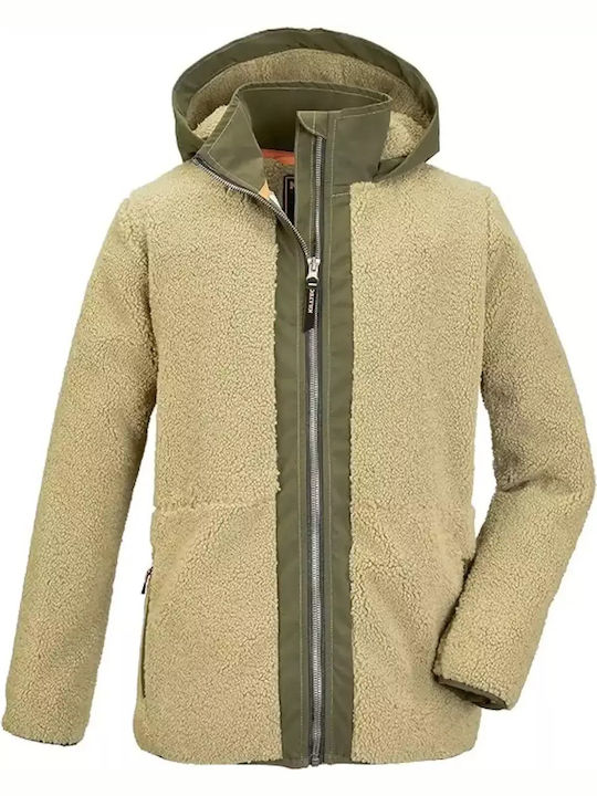 Kinderstrickjacke Fleece mit Kapuze Khaki