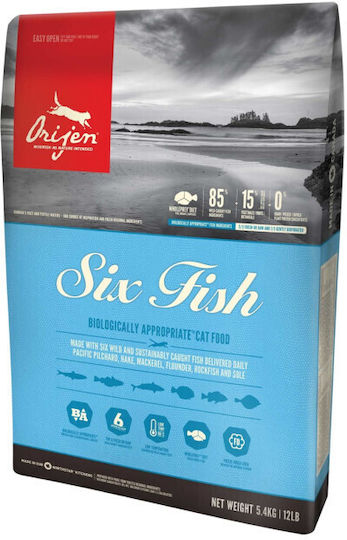 Orijen Six Fish Суха Храна без Зърнени и Глутен за Възрастни Котки с Риба 5.4кг
