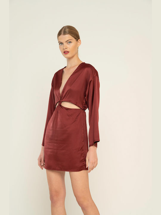 E-shopping Avenue Mini Βραδινό Φόρεμα Σατέν DEEP RED