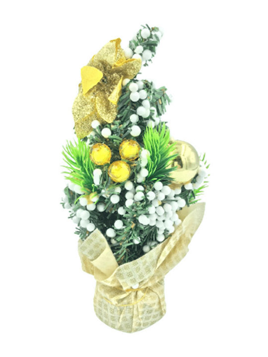Christmas Decorative Snowy Wood Tree Adorned Gold