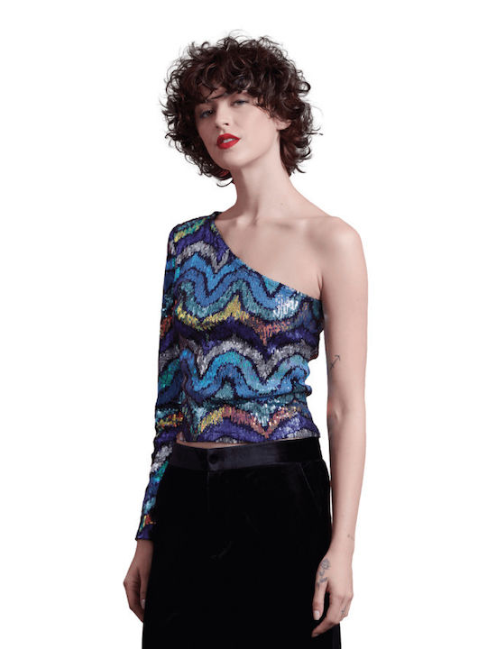 Matis Fashion pentru Femei Crop Top cu un Umăr Multicolor