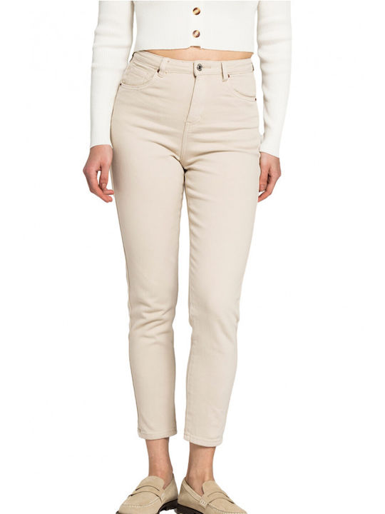 Matis Fashion Hoch tailliert Damenjeanshose in Normaler Passform Beige