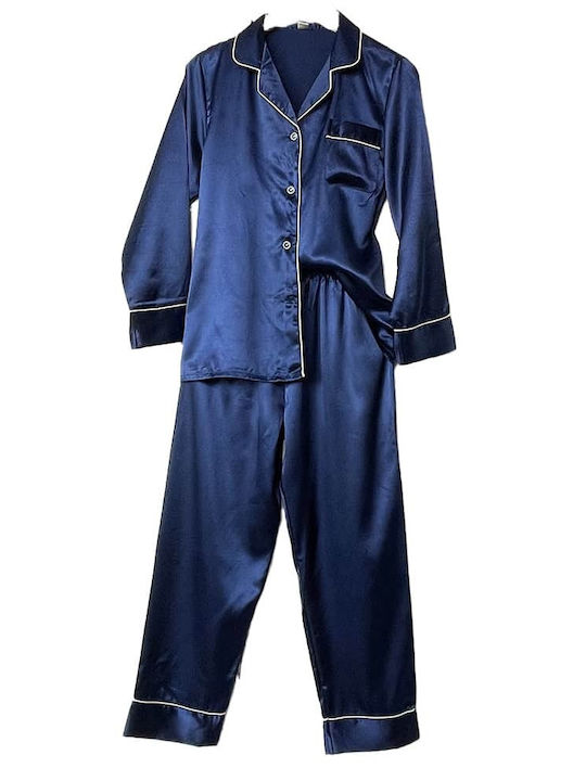 Cootaiya Winter Damen Pyjama-Set Satin Blue