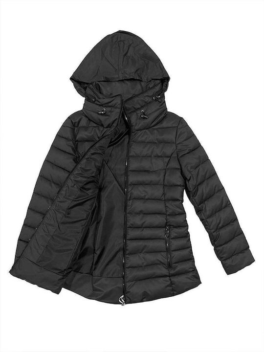 Ustyle Women's Short Puffer Jacket for Winter with Hood BLACK
