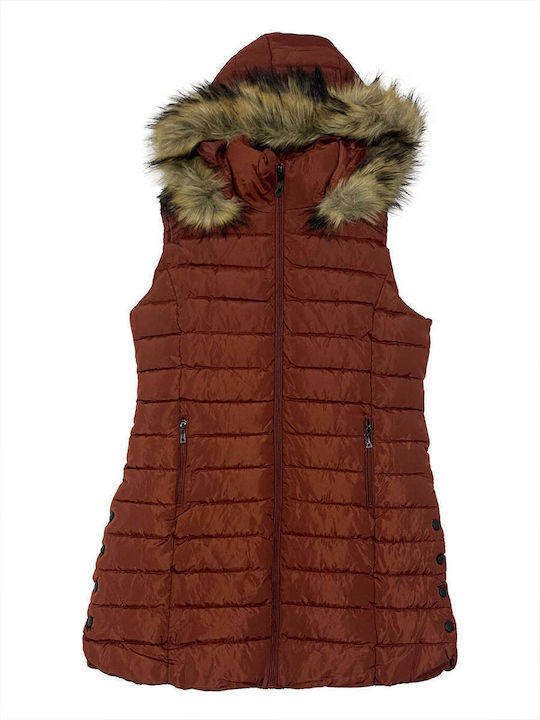 Lungă Jachetă de femei Fără mâneci Puffer TAN