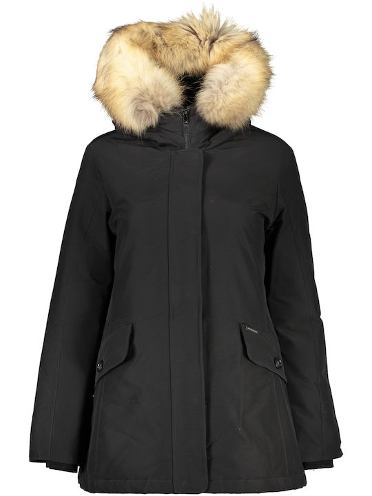 Woolrich Women's Long Lifestyle Jacket for Winter with Hood Black
