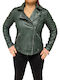 Women's Short Biker Leather Jacket for Spring or Autumn Green