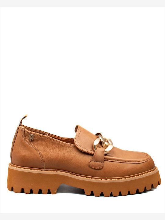 Leather Women's Loafers in Brown Color