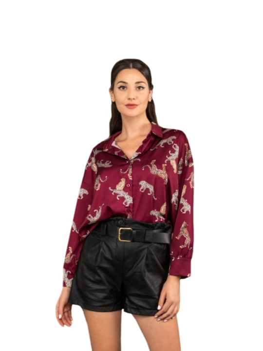 E-shopping Avenue Langärmelig Damen Hemd Deep Red Drucken