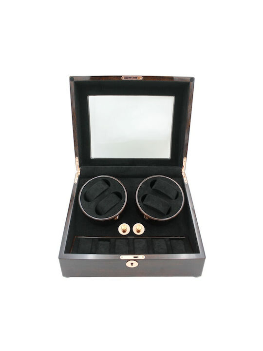 V-store Wooden Watch Winder with Transparent Cover for 4 Watches Brown 031BF-F-5
