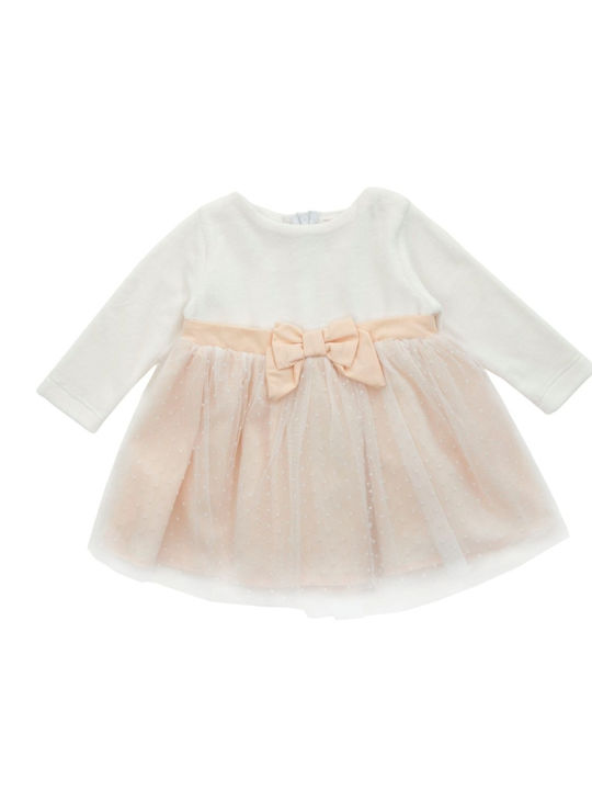 Children's Dress Long Sleeve Velvet Ecru