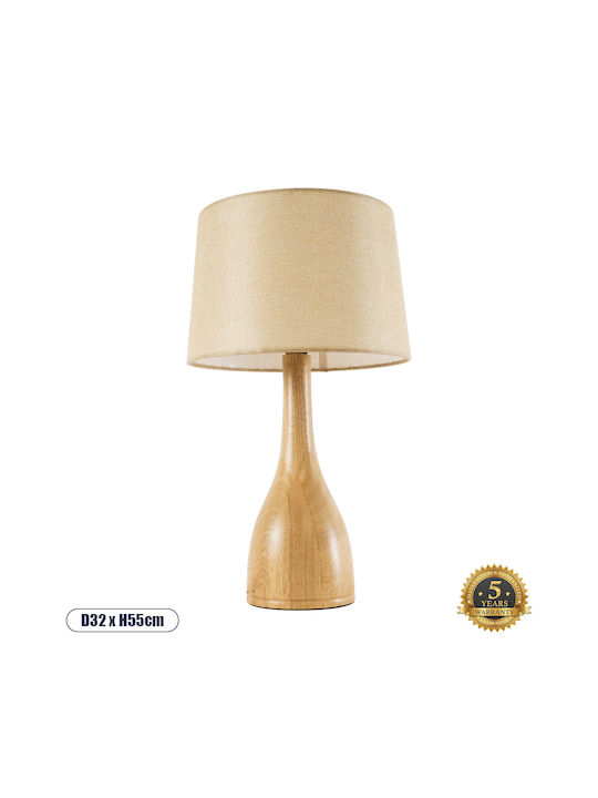 GloboStar Holz Tischlampe für Fassung E27 mit Beige Schirm und Basis