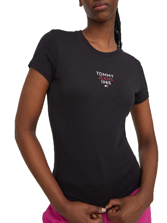 Tommy Hilfiger Damen Bluse Baumwoll Kurzärmelig Black