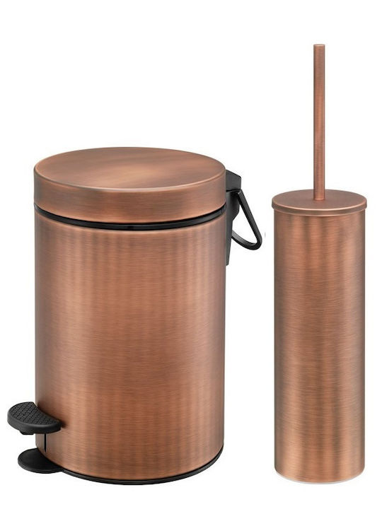 Sanco Inox Set coș de gunoi și perie pentru baie Închidere lentă 3lt Copper