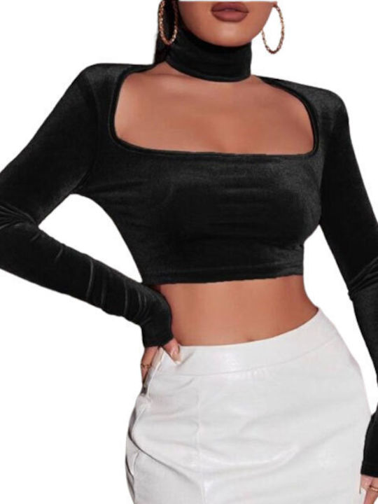 Chica Women's Blouse Velvet Long Sleeve Black