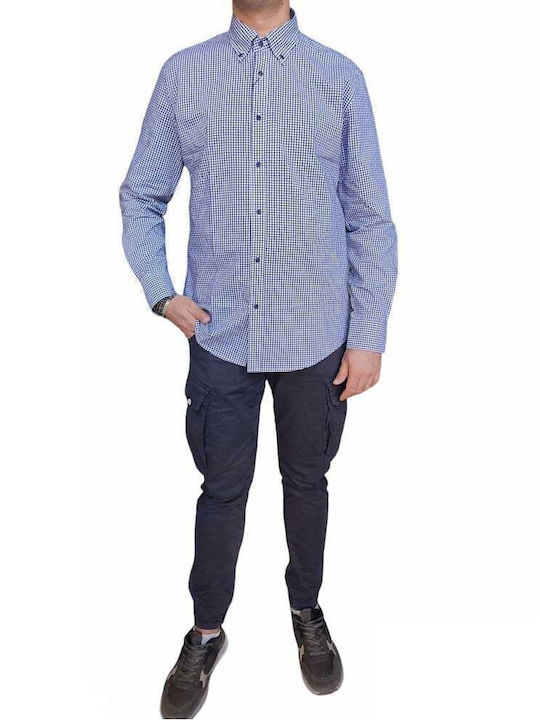 Frank Tailor Men's Shirt Long Sleeve Flannel Checked Blue