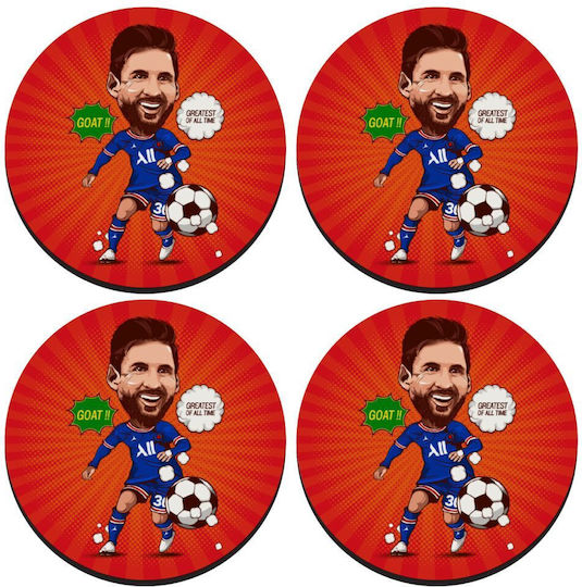 Koupakoupa Round Coaster Wooden Red 4pcs