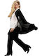 Women's Fabric Trousers with Elastic Black with Sequins