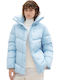 Women's Short Puffer Jacket for Winter Αzure blue.