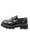 Plato Patent Leather Women's Loafers in Black Color