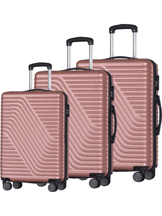 Amber Reisekoffer Hartschalen Pink/Gold mit 4 Räder Set 3Stück AM1013/3-RG