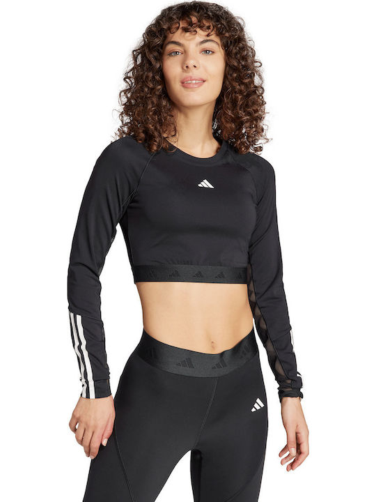 adidas Hyperglam Bluze Damă Athlètic Crop Top Mânecă Lungă Negru