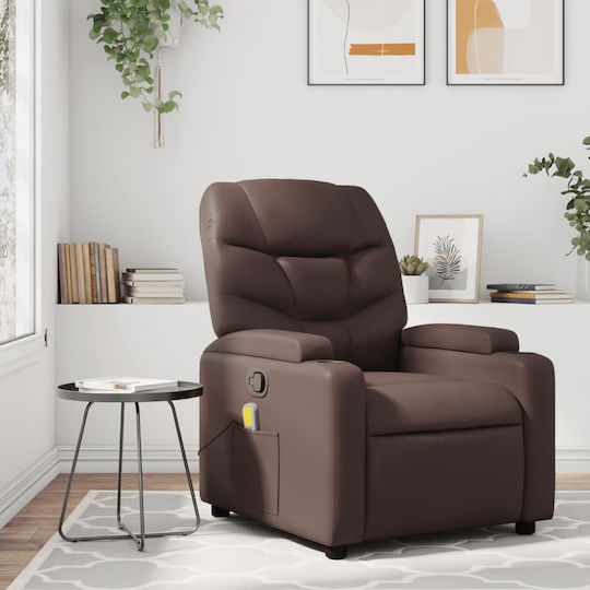 Πολυθρόνα Relax Massage με Υποπόδιο από Δερματίνη Καφέ 74x89x100cm