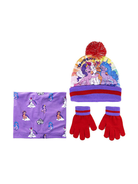 Cerda Kinder Mütze Set mit Schal & Handschuhe Gestrickt Lila