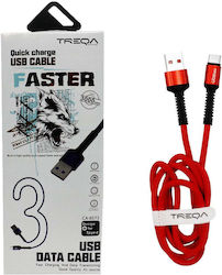 Treqa Ca-8553 Braided USB 3.1 Cable USB-C male - USB-A Κόκκινο 3m (CA-8573-R)