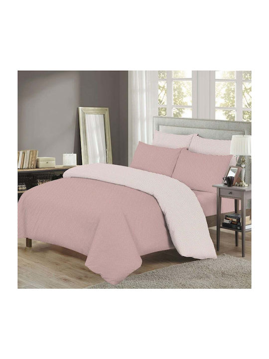 Marwa Πουά / Ριγέ Σετ Σεντόνια Υπέρδιπλα 220x250εκ. bridal pink (4τμχ)