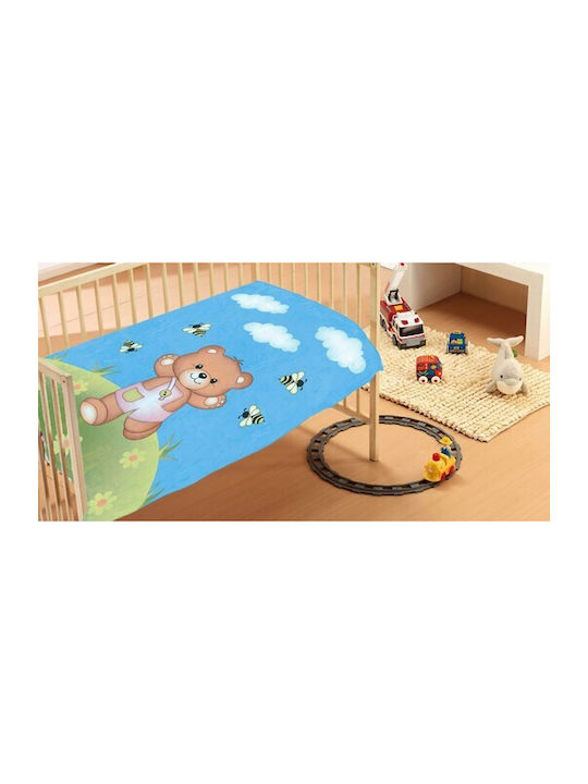 Dimcol Κουβέρτα Κούνιας Bear 01 Βελουτέ Μπλε 110x140εκ.
