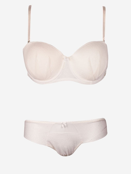 Norddiva Lace Underwear Set with Bra & Brazil Ecru