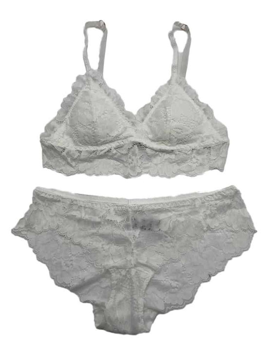 Heat Underwear Lace Underwear Set with Bra & Slip White