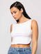 Noobass Damen Crop Top Ärmellos White