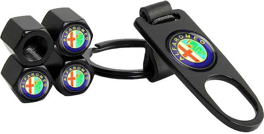 Καπάκια Βαλβίδων με Σήμα Alfa Romeo Μαύρο 5τμχ