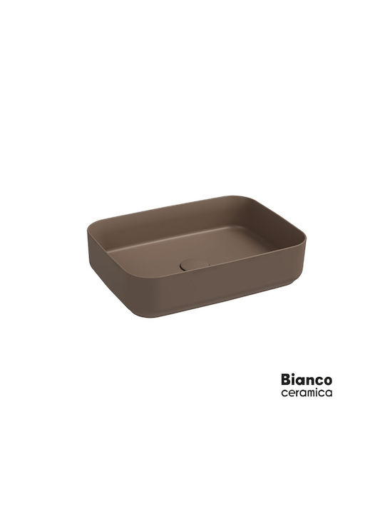 Bianco Ceramica Punto Aufsatzwaschbecken Porzellan 50x36cm Taupe Matt