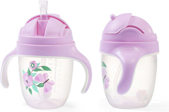 Babyono Baby Cup with Handles and Straw made of Silicone Purple 240ml for 6m+m+