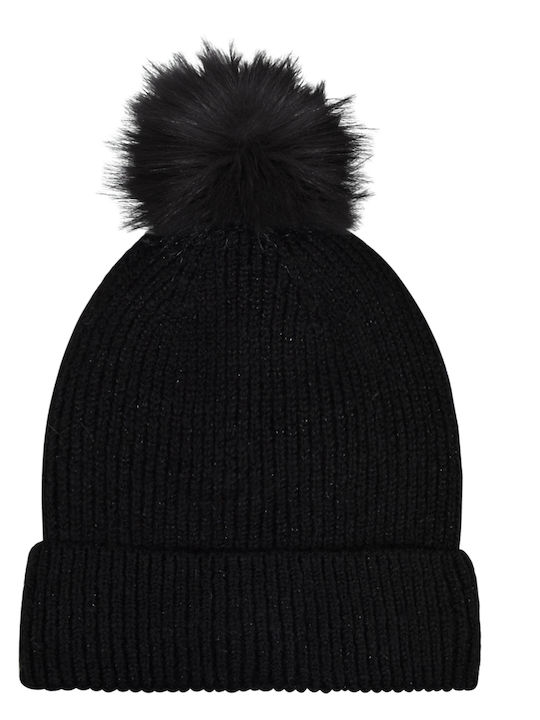 Stamion Pom Pom Beanie Γυναικείος Σκούφος Πλεκτός σε Μαύρο χρώμα