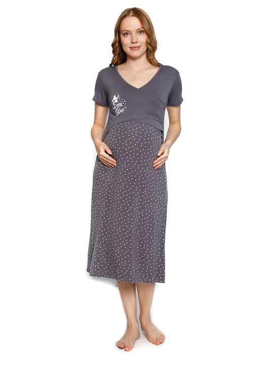 Angel's Secret Nightgown for Maternity Hospital & Breastfeeding Grey