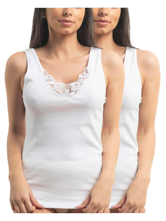 A.A UNDERWEAR Women's Cotton T-Shirt with Spaghetti Strap White 2Pack