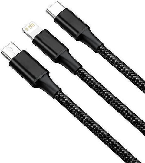 KLGO Geflochten USB zu Blitzschlag / Typ-C,TC-TC / Micro-USB Kabel Schwarz 1.2m