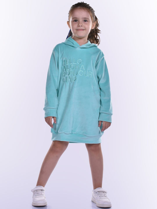 Action Sportswear Kids Dress Velvet Long Sleeve Turquoise