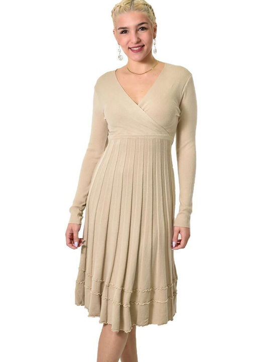 Potre Midi Kleid Wickel Beige