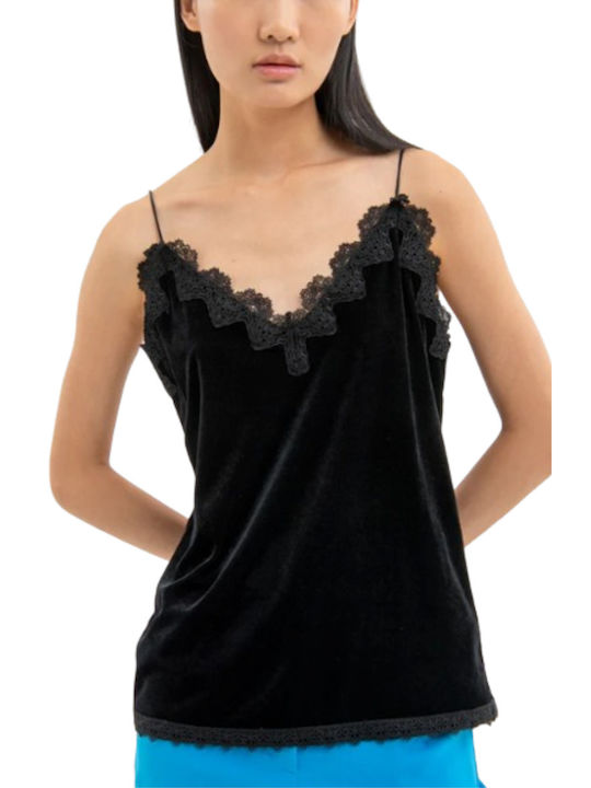 Fracomina Women's Blouse Velvet Sleeveless Black.