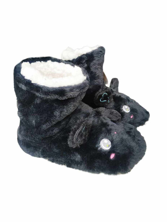 Fengi Closed Women's Slippers With fur in Black color