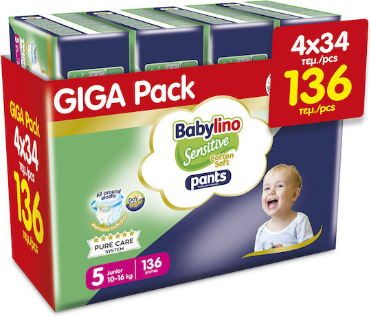 Babylino Diaper Pants Sensitive Cotton Soft No. 5 for 10-16kg 136pcs