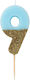 Talking Tables Birthday Candle Number "9" in Light Blue Color BDAY-CANDLE-BLU-9